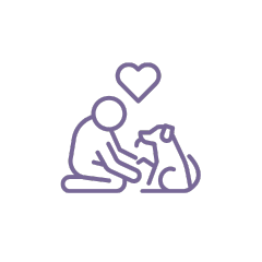 purple icon of a person caring for a dog