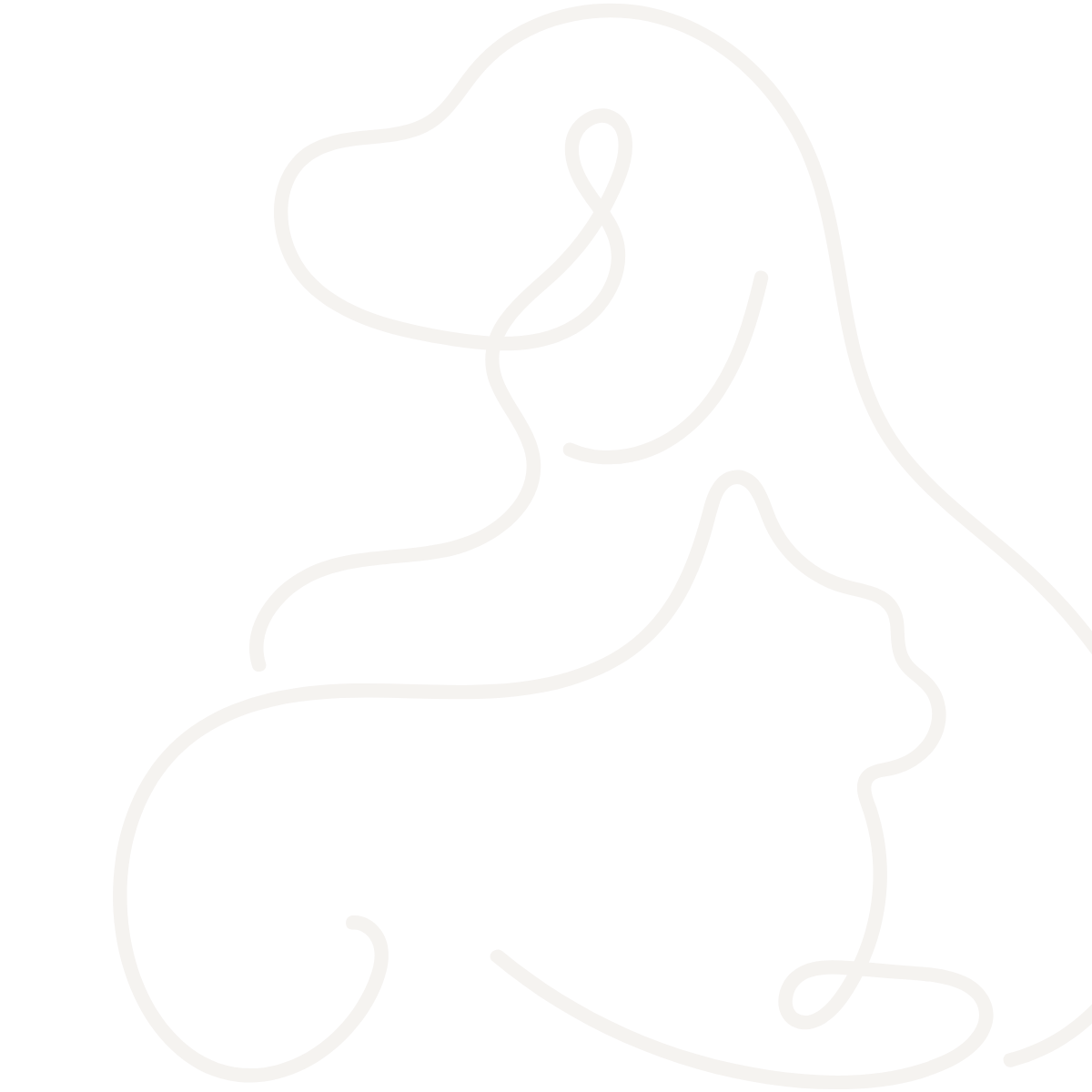 light taupe line art of a dog and cat cuddling together - cropped on right side