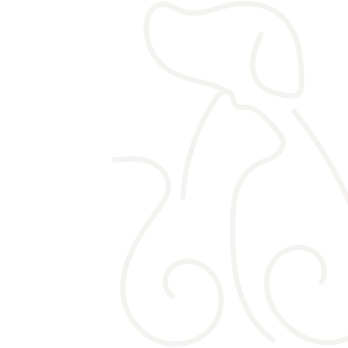 light taupe line art of a dog and cat sitting closely together - cropped on right side