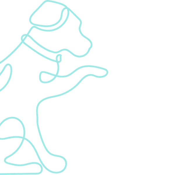 turquoise line art of a dog raising paw in the air - cropped on left side