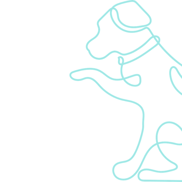 turquoise line art of a dog raising paw in the air - cropped on right side